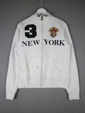 Robin Ruth New York 3 White Zip Up Sweatshirt Medium M Y2K Vintage